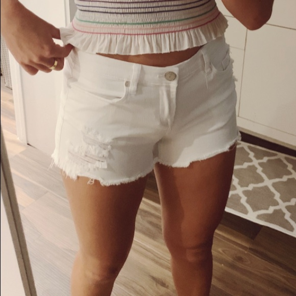 BLANK NYC white denim biker shorts